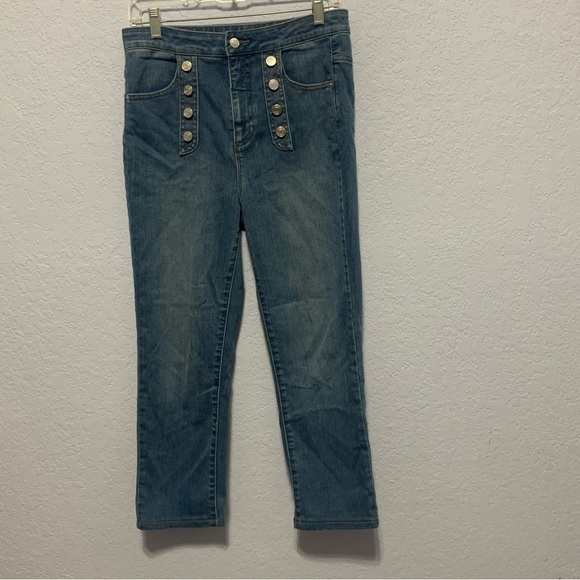 1. State Straight Leg Button Embellished High Rise Ankle Jeans - Picture 1 of 8